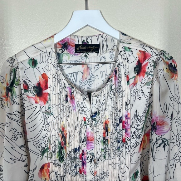 Anthropologie Geisha Barnes Pintucked Ivory Floral Abstract  Button Down Shirt - Picture 5 of 12